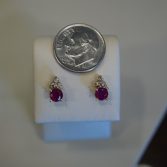 14KY Gold Genuine Ruby & Diamond Earrings - Picture 5 of 5